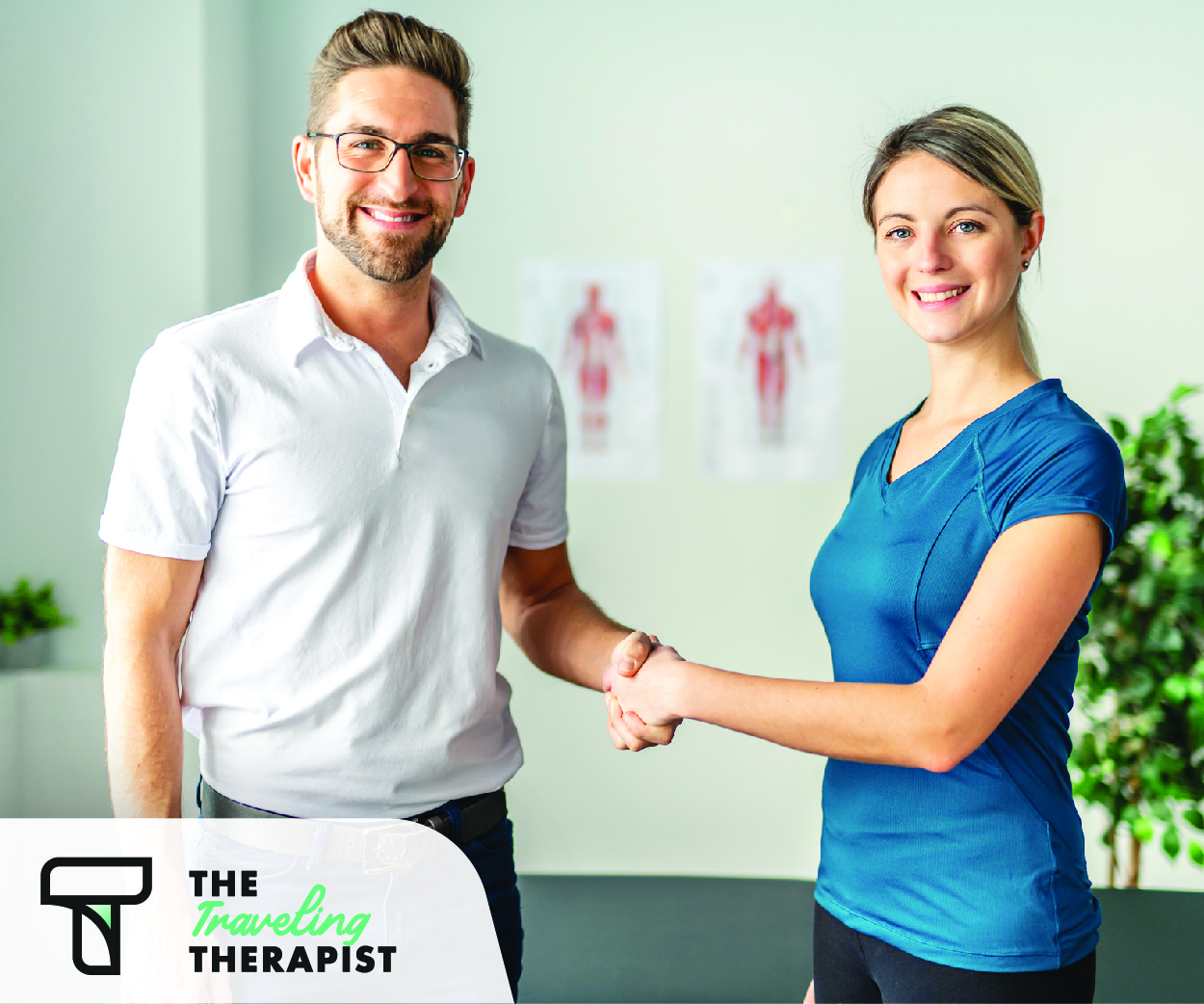 Therapist and patient shaking hands.