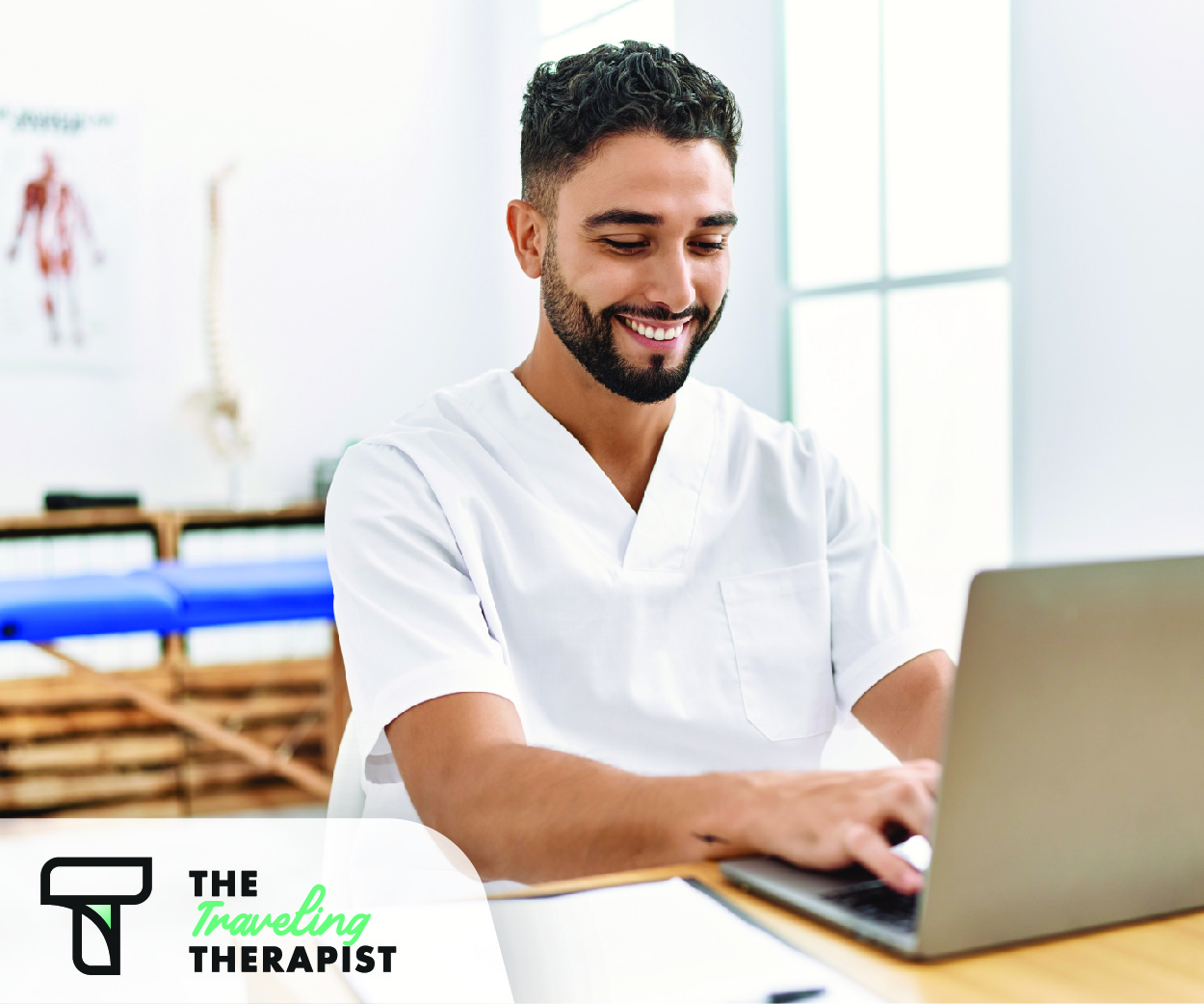 Therapist using computer.